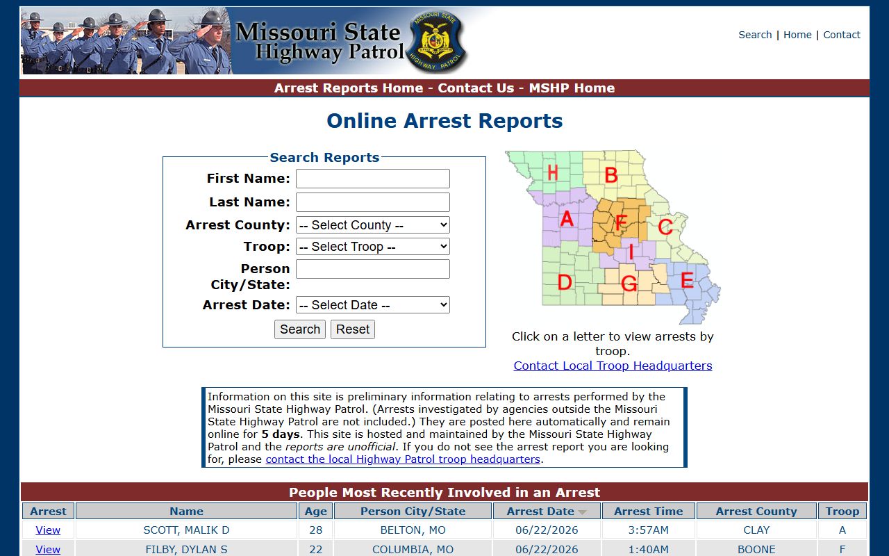 Linn County arrest records Missouri Highway Patrol arrest report search