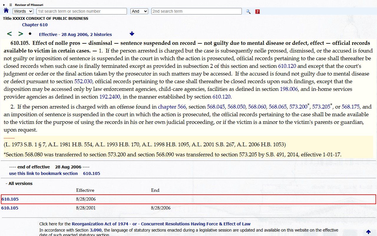 Linn County criminal court records RSMo 610.105 closed criminal records