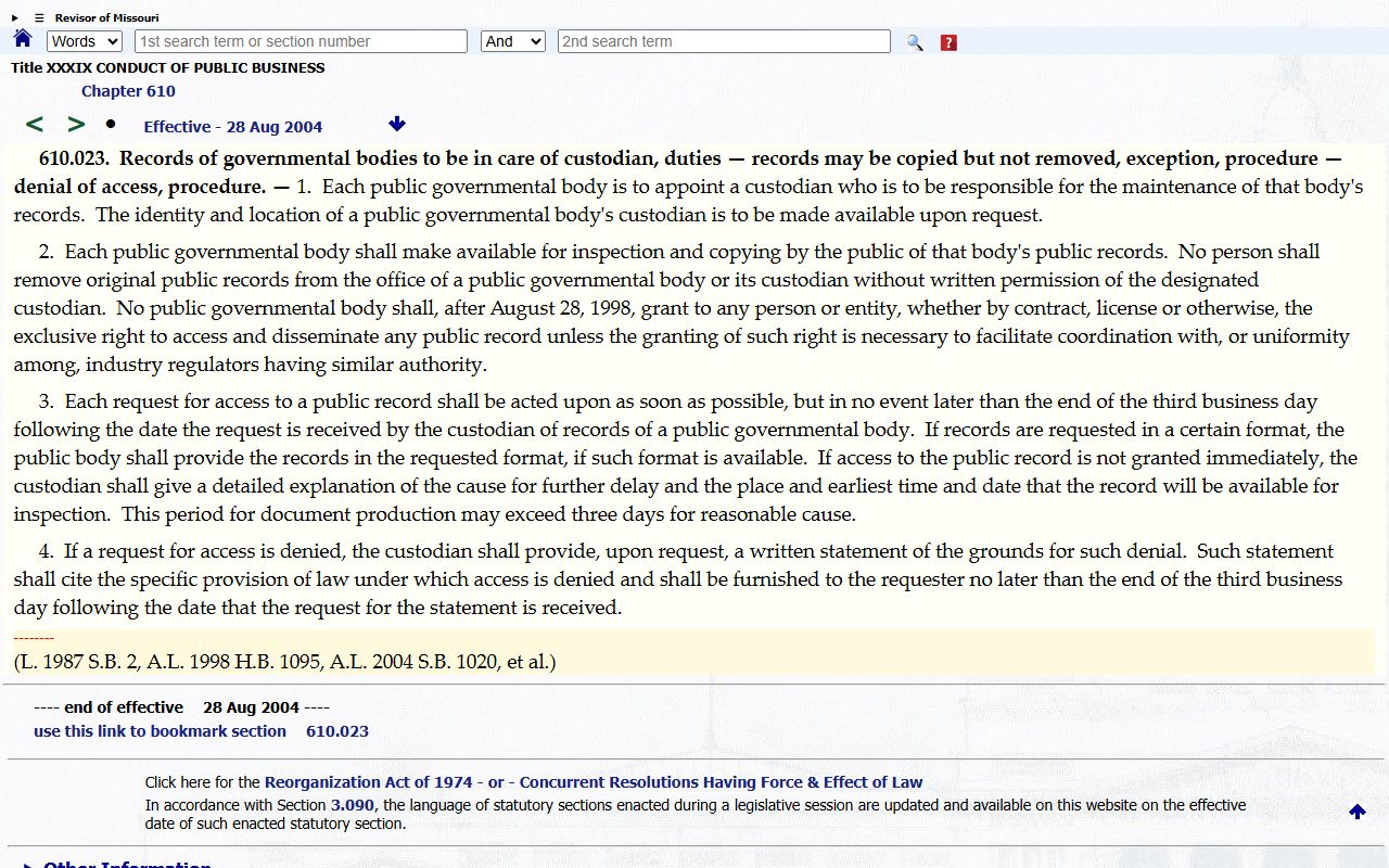 Linn County court records RSMo 610.023 custodian request procedure