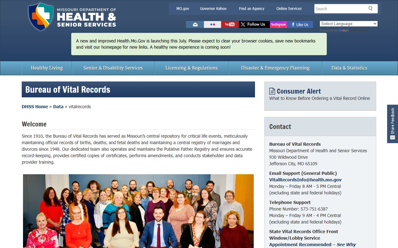 Linn County marriage and divorce records Missouri Bureau of Vital Records page