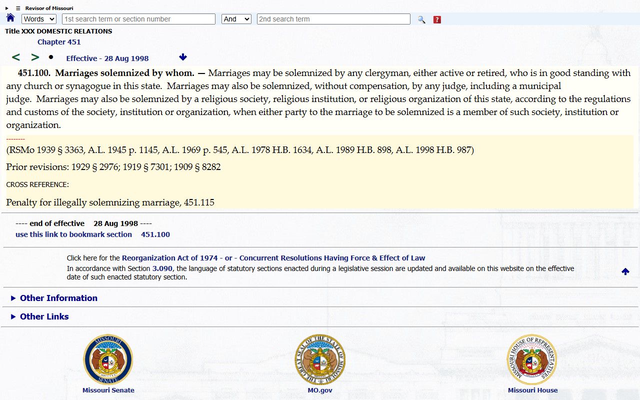 Linn County marriage records RSMo 451.100 solemnization statute