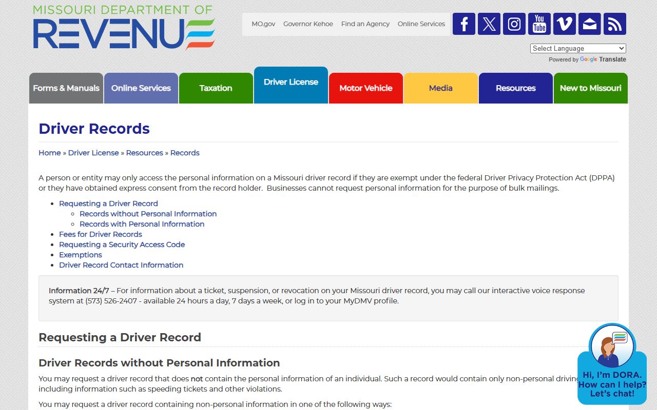 Linn County traffic court records Missouri DOR driving records source
